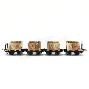 [H0e] : Set de 4 wagonnets à benne, 2 avec et 2 sans frein – MINITRAINS 3113
