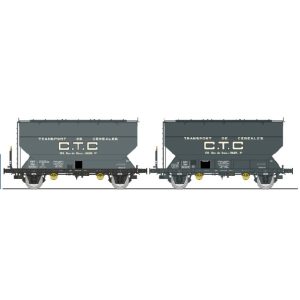 [HO] : Coffret de 2 wagons céréaliers FAUVET-GIREL « CTC », SNCF, Ep. III – REE WB887